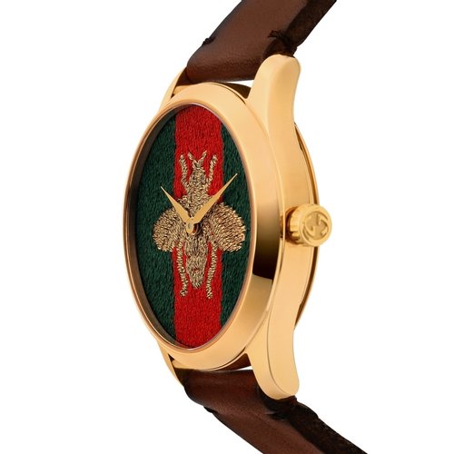 Gucci G Timeless Quartz Green & Red Dial Brown Leather Strap Watch For Men - YA126451 Buy Now By Gucci
