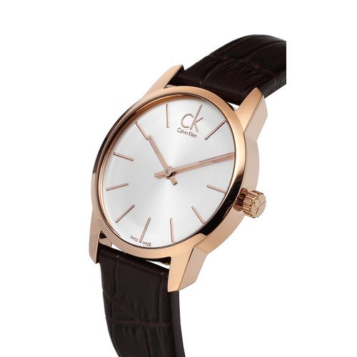 Calvin Klein City White & Gold Dial Brown Leather Strap Watch For Women - K2G23620 Buy Now By Calvin Klein
