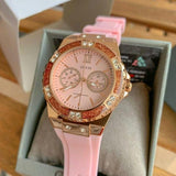 Guess Rose Gold Dial with Diamonds Pink Rubber Strap Watch For Women - W1053L3 Buy Now By Guess