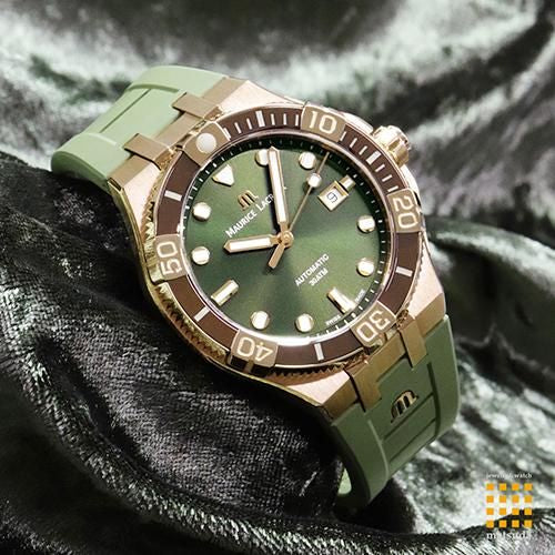 Maurice Lacroix Aikon Venturer Bronze Dial Green Rubber Strap Watch For Men - AI6058-BRZ01-630-1 Buy Now By Maurice Lacroix
