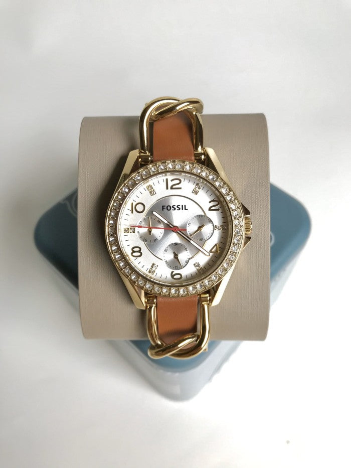 Fossil Riley Multifunction White Dial Orange Leather Strap Watch for Women - ES3723 Buy Now By Fossil