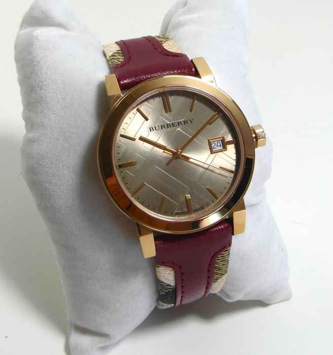Burberry Heritage Nova Gold Dial Haymarket Red Leather Strap Watch for Women - BU9111 Buy Now By Burberry