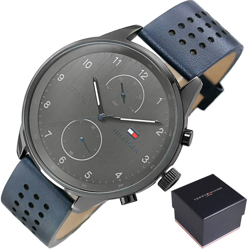 Tommy Hilfiger Chase Grey Dial Blue Leather Strap Watch for Men - 1791578 Buy Now By Tommy Hilfiger