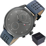 Tommy Hilfiger Chase Grey Dial Blue Leather Strap Watch for Men - 1791578 Buy Now By Tommy Hilfiger