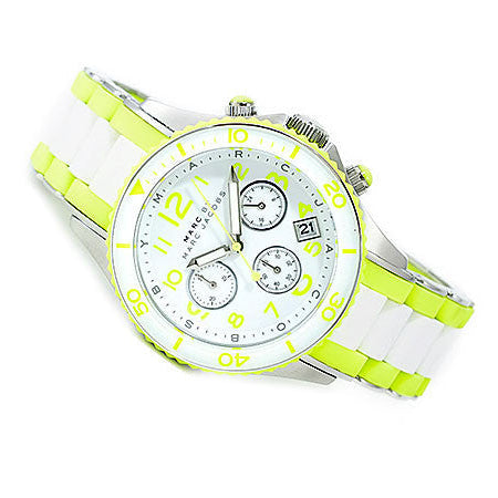 Marc Jacobs Rock Chronograph White Dial White & Green Silicone Strap Watch for Women - MBM2592 Buy Now By Marc Jacobs