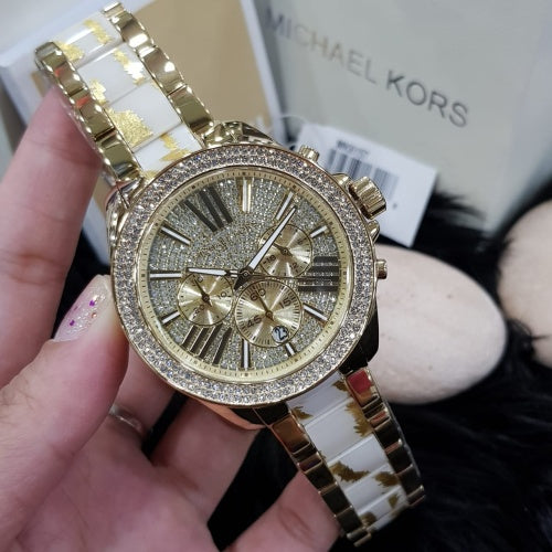 Michael Kors Wren Diamonds Gold Dial Two Tone Steel Strap Watch for Women - MK6157 Buy Now By Michael Kors