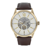 Fossil Flynn Mechanical Skeleton Beige Dial Brown Leather Strap Watch for Men - BQ2215 Buy Now By Fossil