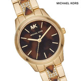 Michael Kors Runway Mercer Analog Brown Dial Gold Steel Strap Watch For Women - MK6855 Buy Now By Michael Kors