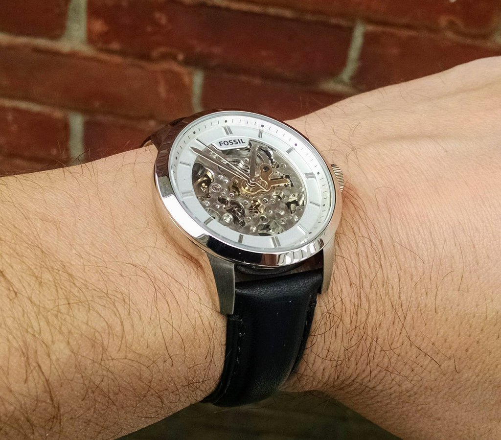 Fossil Townsman Automatic Skeleton White Dial Black Leather Strap Watch for Men - ME3085 Buy Now By Fossil