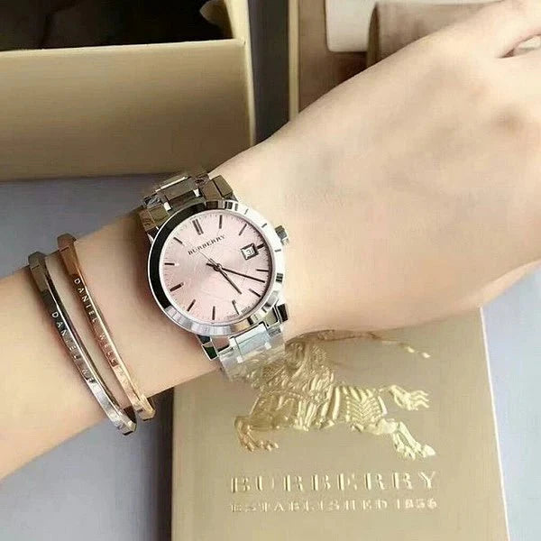 Burberry The City Pink Dial Silver Steel Strap Watch for Women - BU9124 Buy Now By Burberry