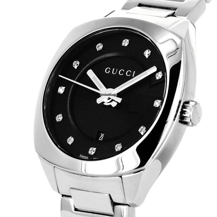 Gucci GG2570 Diamonds Black Dial Silver Steel Strap Watch For Women - YA142503 Buy Now By Gucci