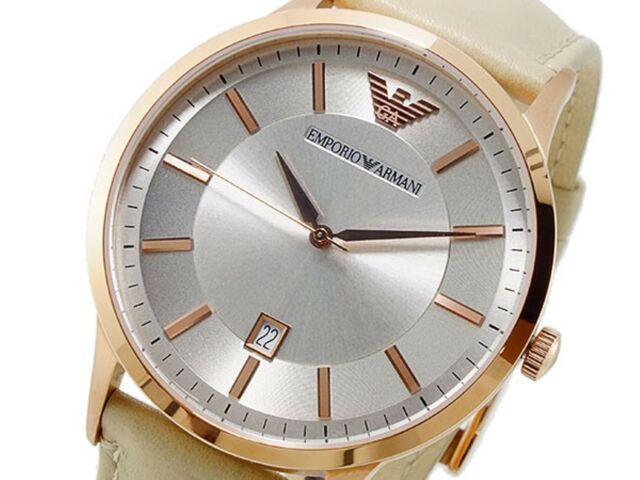 Emporio Armani Classic Quartz Silver Dial Beige Leather Strap Watch For Men - AR2464 Buy Now By Emporio Armani