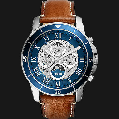 Fossil Grant Sport Automatic Skeleton Blue Dial Brown Leather Strap Watch for Men - ME3140 Buy Now By Fossil