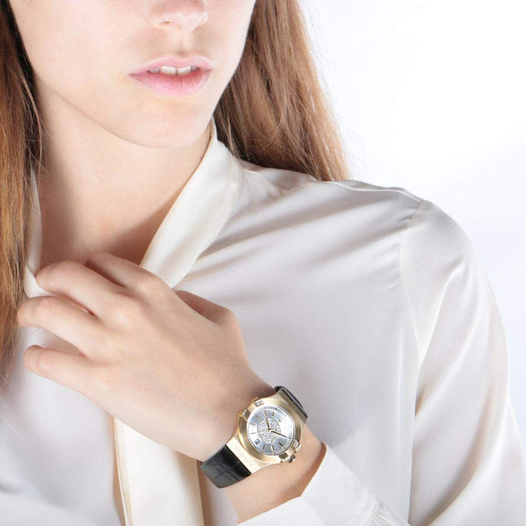 Maserati Potenza Diamonds Silver Dial Black Leather Strap Watch For Women - R8851108505 Buy Now By Maserati