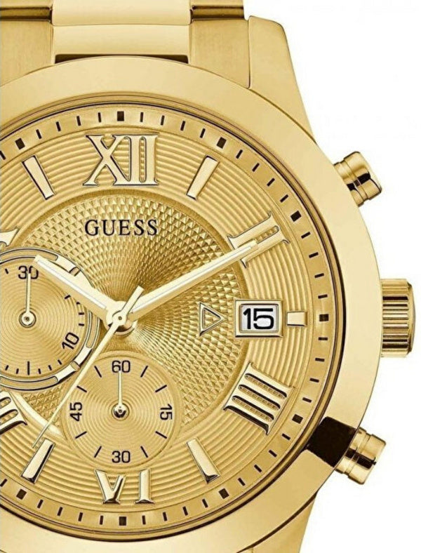 Guess Atlas Chronograph Gold Dial Gold Steel Strap Watch For Men - W0668G4 Buy Now By Guess