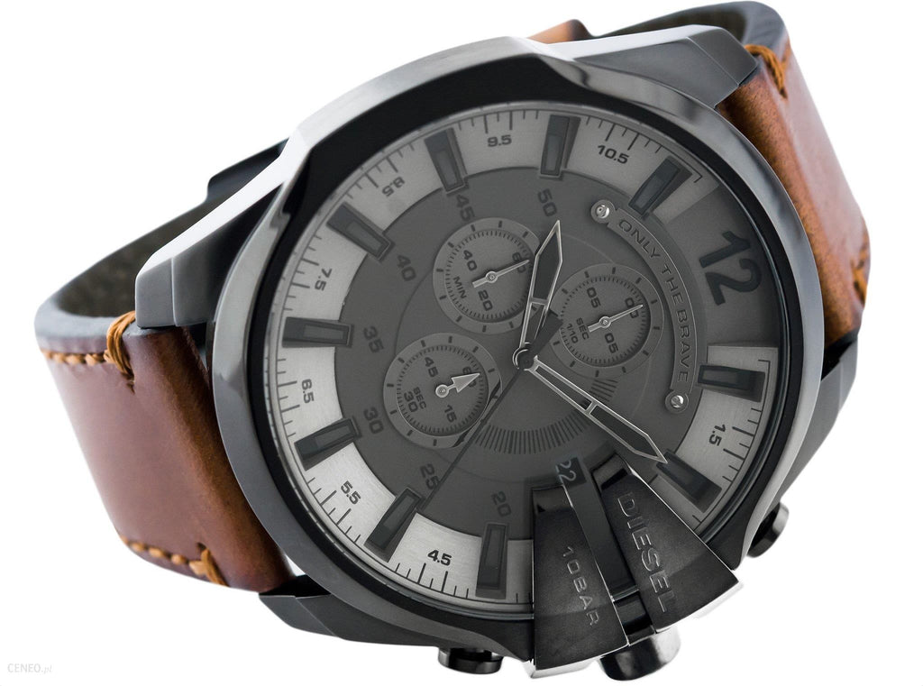 Diesel Mega Chief Chronograph Grey Dial Brown Leather Strap Watch For Men - DZ4463 Buy Now By Diesel