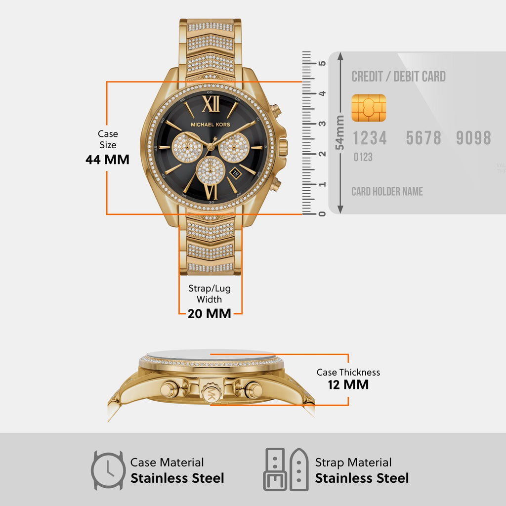 Michael Kors Whitney Chronograph Black Dial Gold Steel Strap Watch for Women - MK7224 Buy Now By Michael Kors
