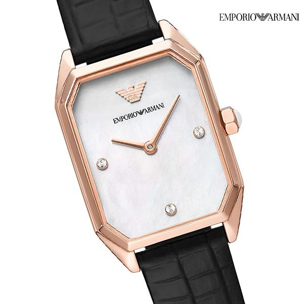 Emporio Armani Gioia Quartz Mother of Pearl Dial Black Leather Strap Watch For Women - AR11390 Buy Now By Emporio Armani