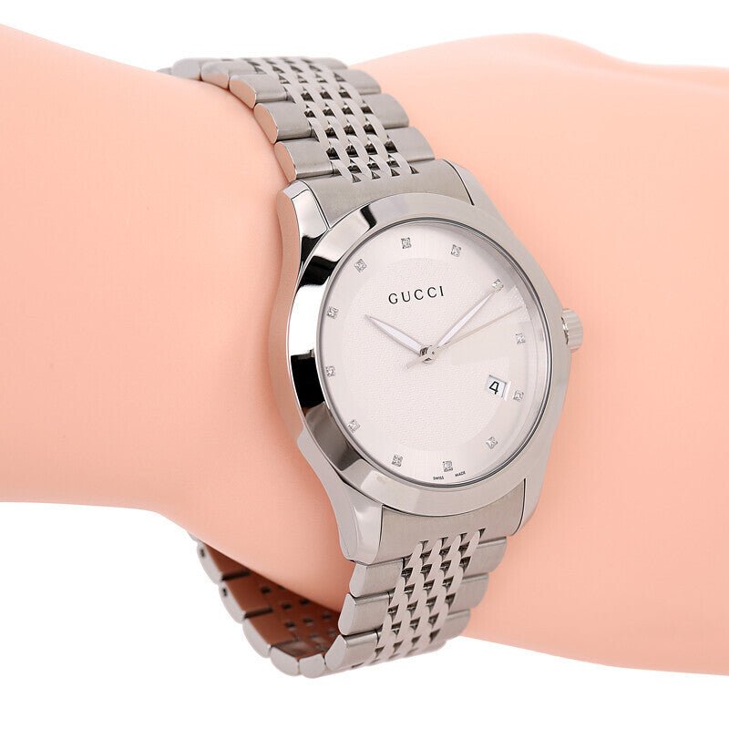 Gucci G Timeless Diamonds Mother of Pearl Dial Silver Steel Strap Watch For Women - YA126510 Buy Now By Gucci
