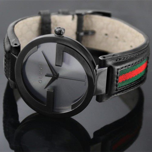Gucci Interlocking G XL Black Dial Red & Green Leather Strap Watch For Men - YA133206 Buy Now By Gucci