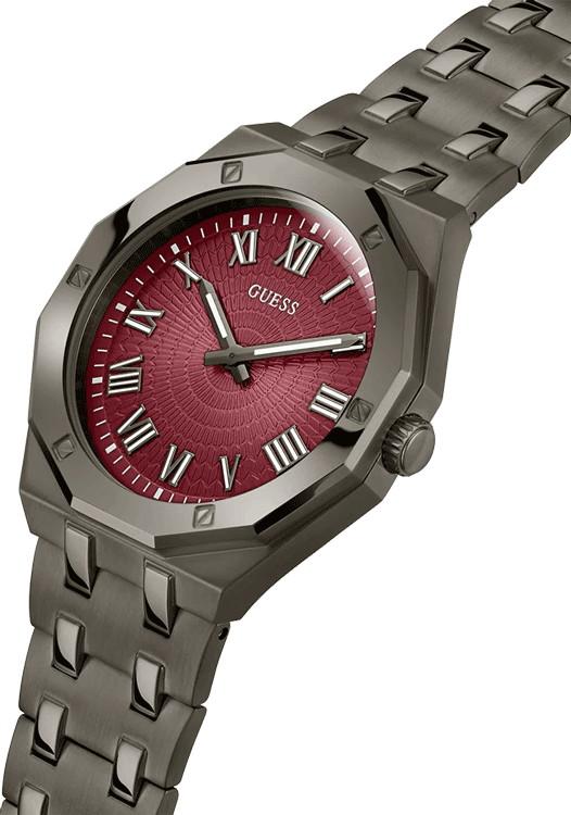Guess Asset Quartz Red Dial Black Steel Strap Watch For Men - GW0575G5 Buy Now By Guess