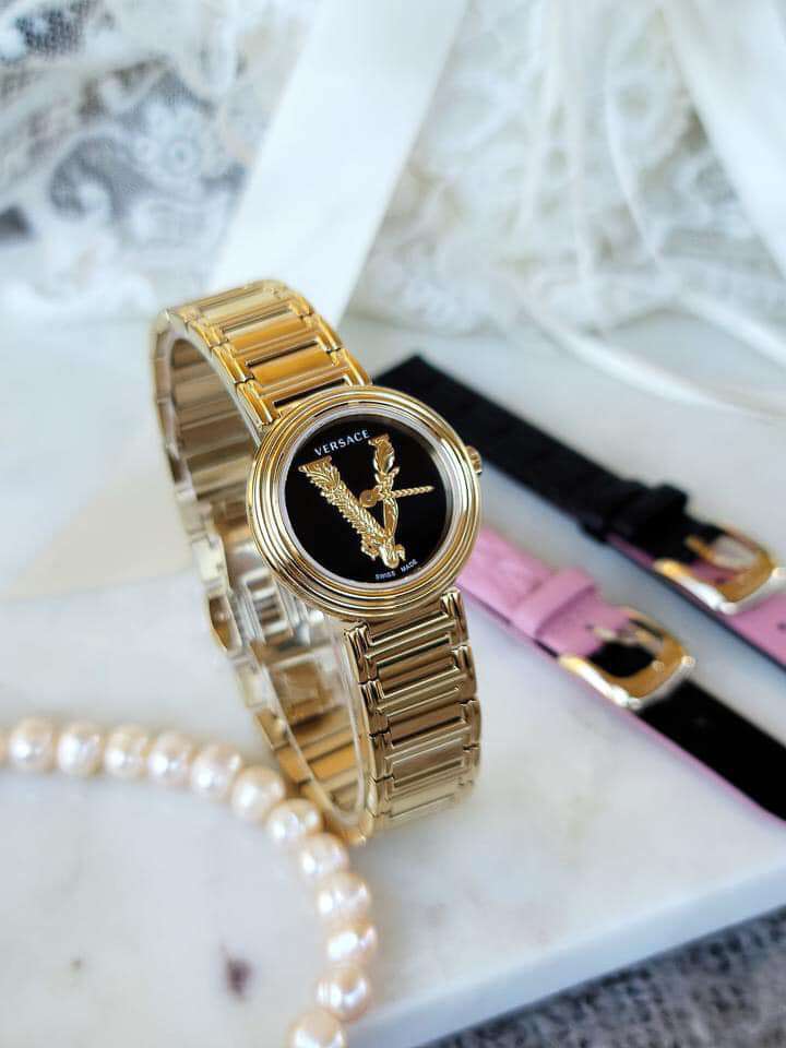 Versace V Virtus Quartz Black Dial Gold Steel Strap Watch For Women - VET300121 Buy Now By Versace