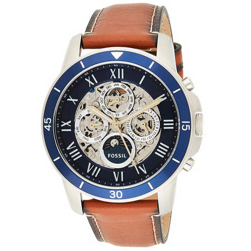 Fossil Grant Sport Automatic Skeleton Blue Dial Brown Leather Strap Watch for Men - ME3140 Buy Now By Fossil