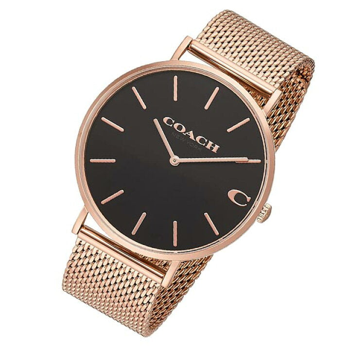 Coach Charles Black Dial Rose Gold Mesh Bracelet Watch for Men - 14602552 Buy Now By Coach