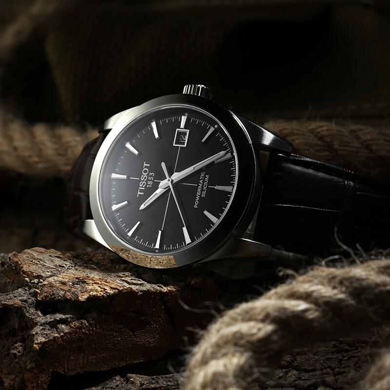 Tissot Gentleman Powermatic 80 Silicium Black Dial Brown Leather Strap Watch For Men - T127.407.16.051.01 Buy Now By Tissot