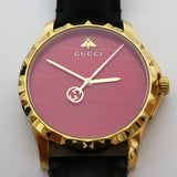 Gucci G Timeless Coral Red Dial Black Leather Strap Watch For Men - YA126464 Buy Now By Gucci