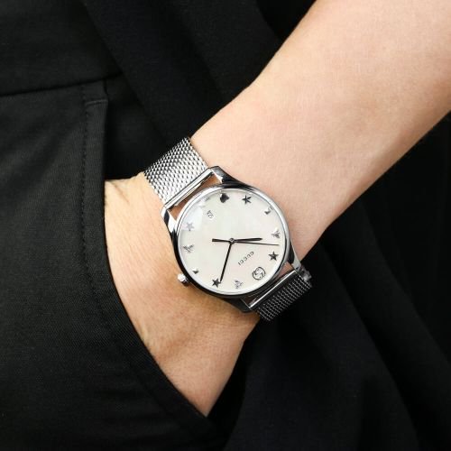 Gucci G-Timeless Mother of Pearl Dial Silver Mesh Bracelet Watch For Women - YA1264040 Buy Now By Gucci