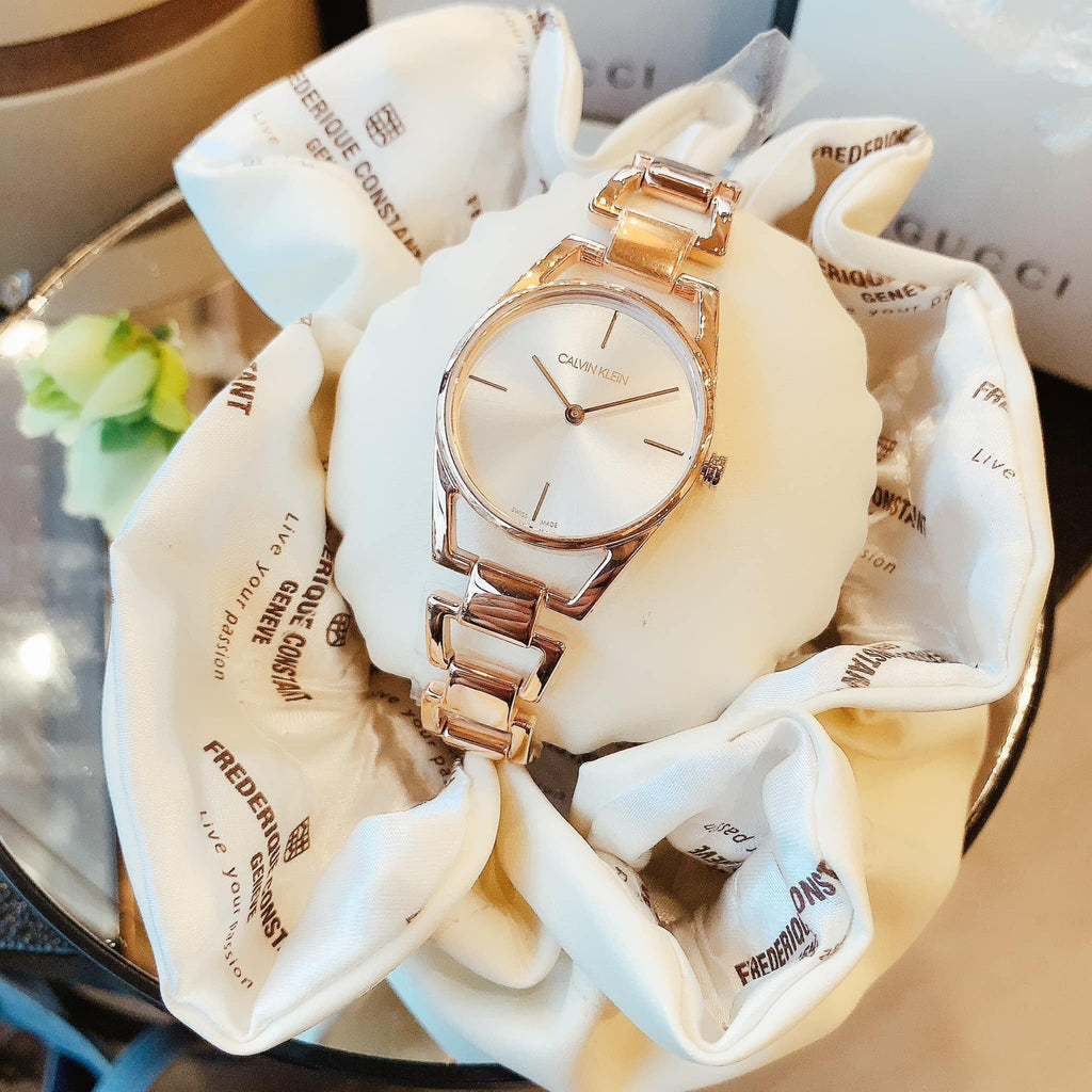 Calvin Klein Snake Silver Dial Rose Gold Steel Strap Watch For Women - K6E23646 Buy Now By Calvin Klein