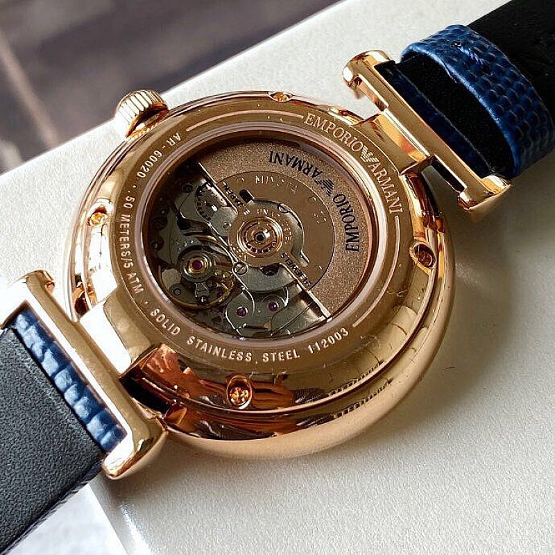 Emporio Armani Gianni T-Bar Analog Silver Dial Blue Leather Strap Watch For Women - AR60020