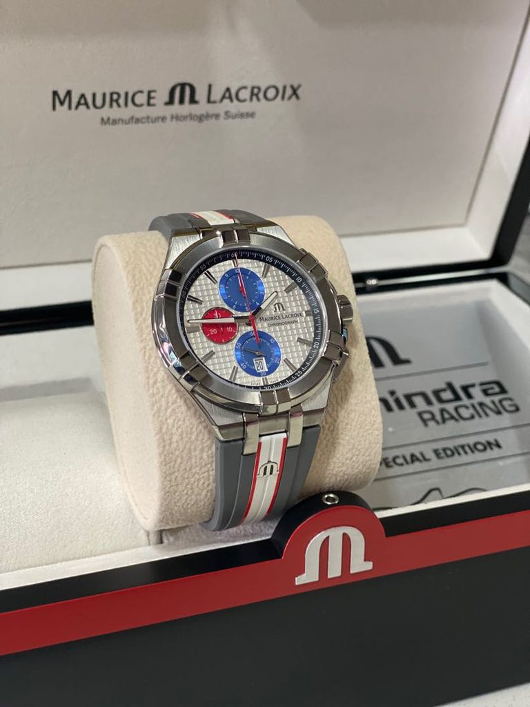 Maurice Lacroix Aikon Chronograph Special Edition Mahindra Racing Silver Dial Grey Rubber Strap Watch for Men - AI1018-TT031-130-2 Buy Now By Maurice Lacroix