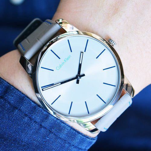 Calvin Klein City Silver Dial Grey Leather Strap Watch for Men - K2G211Q4 Buy Now By Calvin Klein