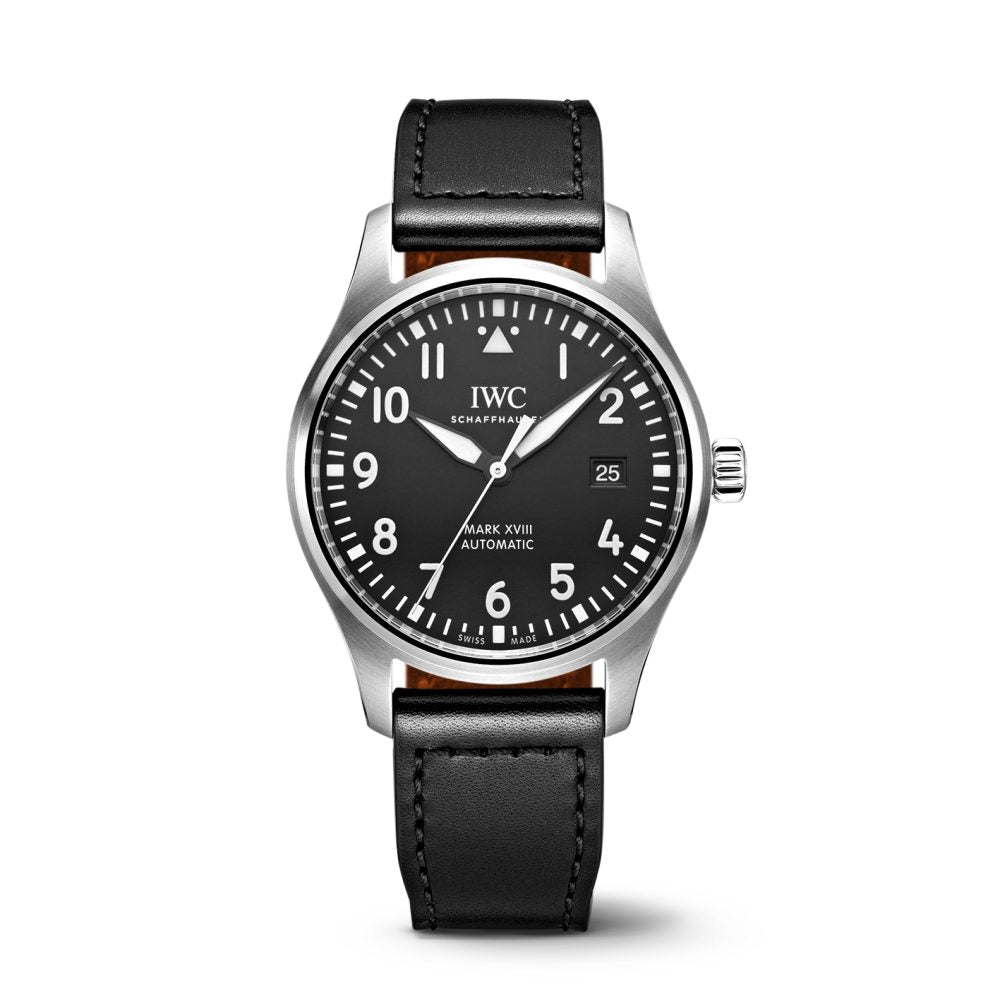 IWC Pilot's Mark XVIII 40mm Black Dial Black Leather Strap Watch for Men - IW327001 Buy Now By IWC