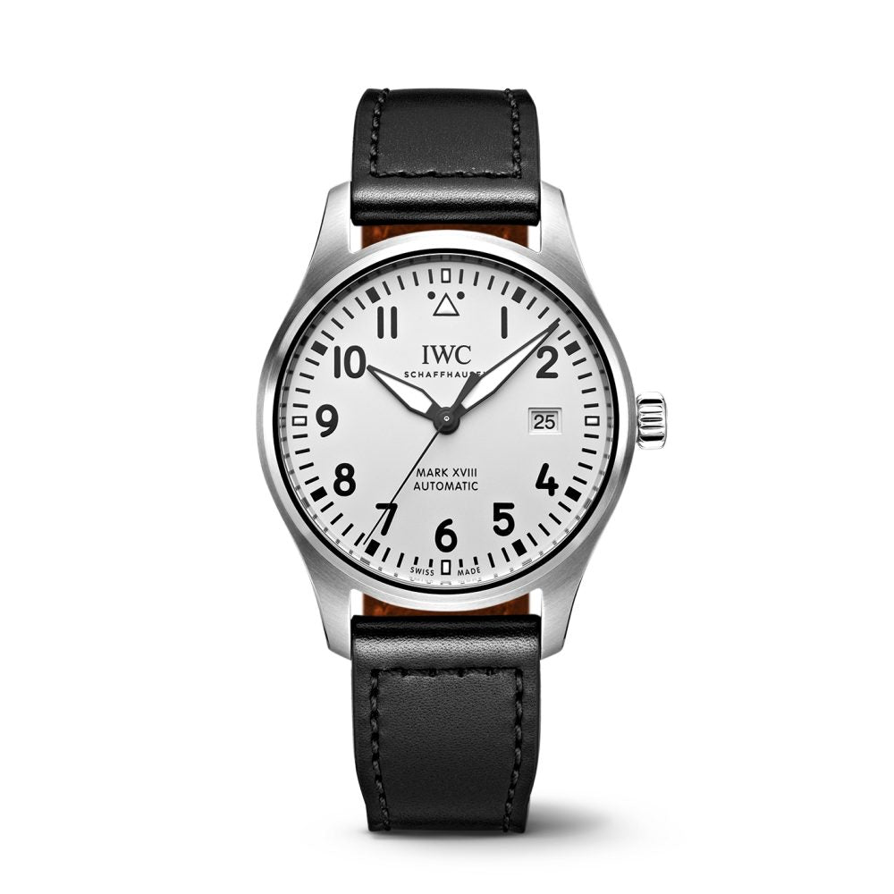 IWC Pilot's Watch Mark XVIII White Dial Black Leather Strap Watch for Men - IW327002 Buy Now By IWC