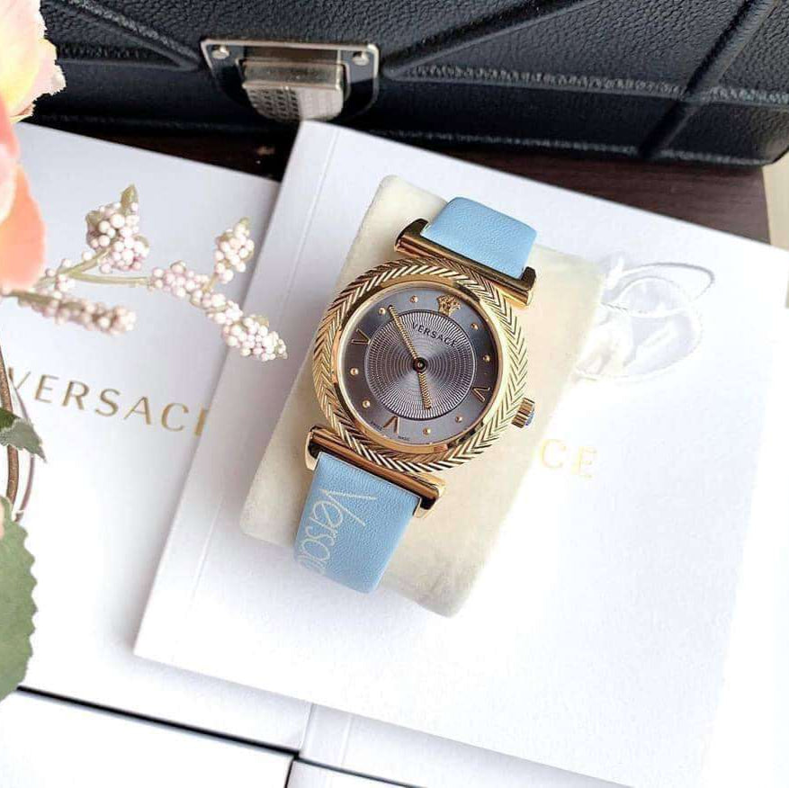 Versace V-Motif Grey Dial Blue Leather Strap Watch for Women - VERE00318 Buy Now By Versace