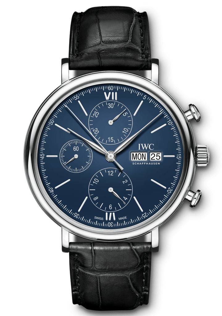 IWC Portofino Chronograph Blue Dial Black Leather Strap Watch for Men - IW391023 Buy Now By IWC