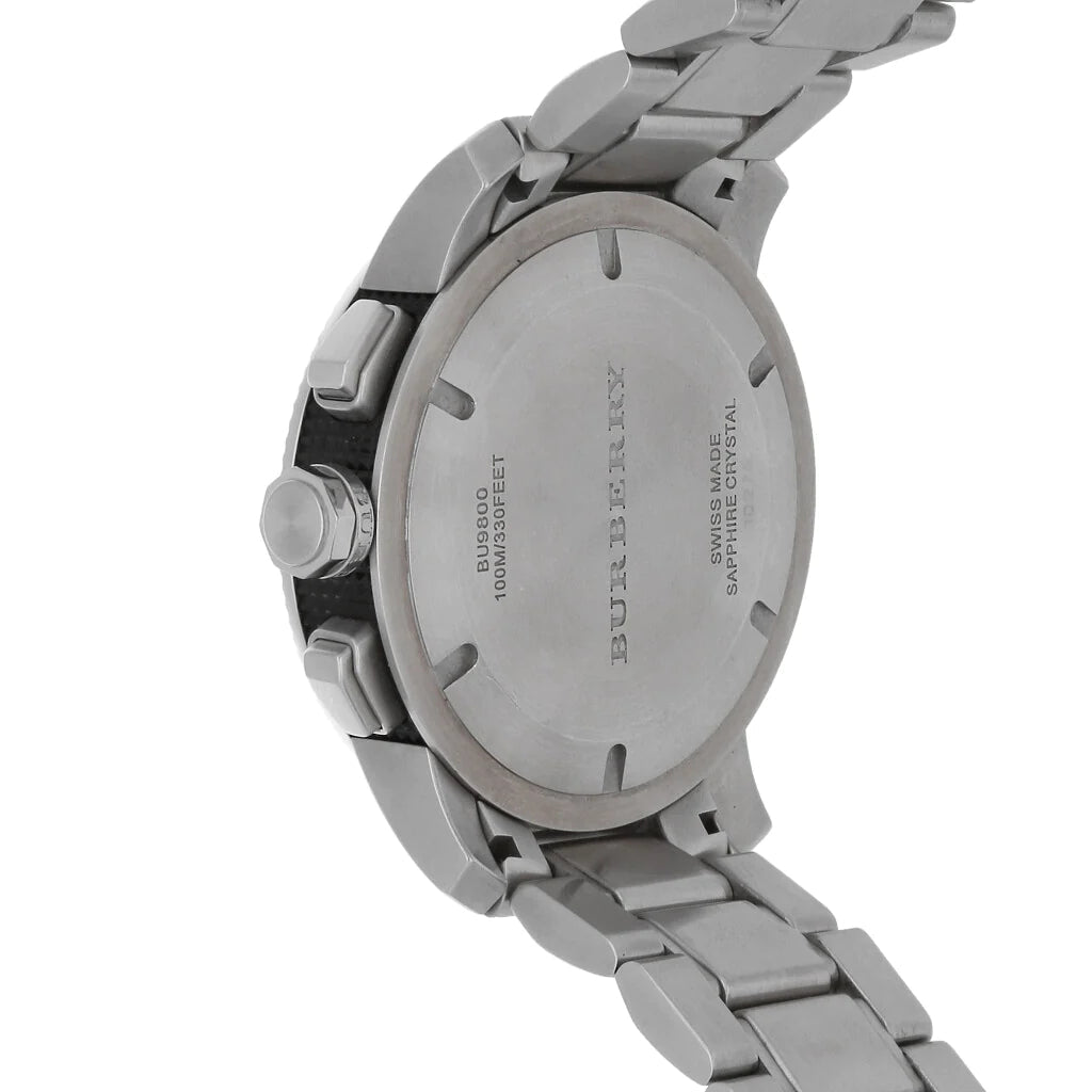 Burberry Utilitarian Chronograph Black Dial Silver Steel Strap Watch For Men - BU9800 Buy Now By Burberry