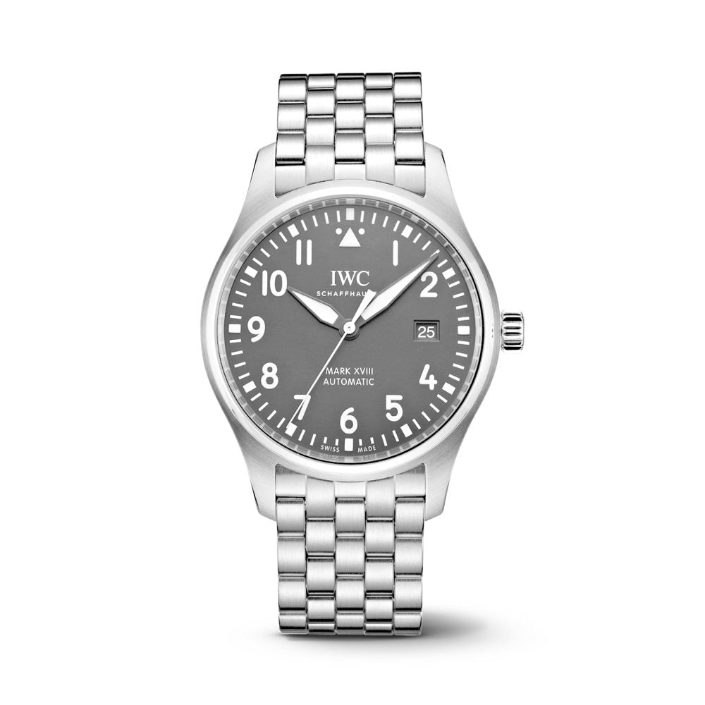 IWC Pilot’s Watch Mark XVIII Black Dial Silver Steel Strap Watch for Men - IW327015 Buy Now By IWC