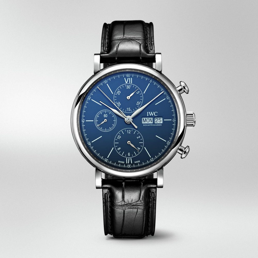 IWC Portofino Chronograph Blue Dial Black Leather Strap Watch for Men - IW391023 Buy Now By IWC