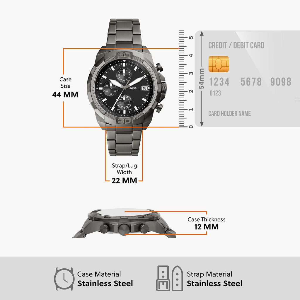 Fossil Bronson Chronograph Black Dial Grey Steel Strap Watch for Men - FS5852 Buy Now By Fossil