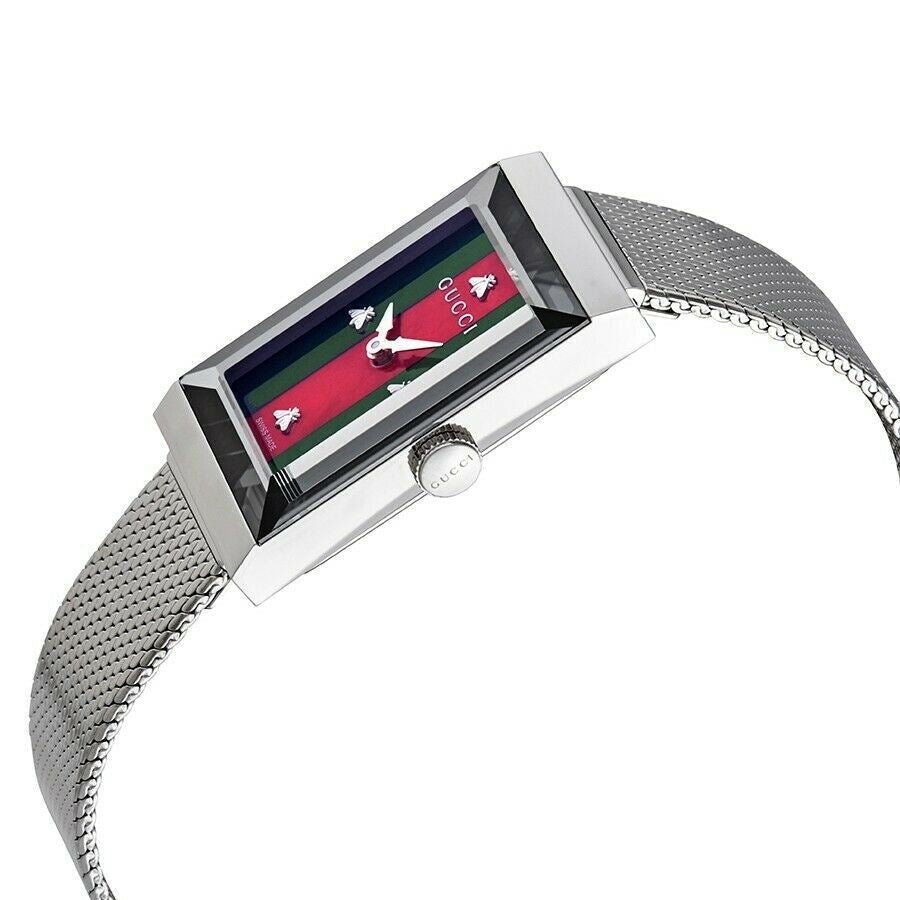 Gucci G Frame Red and Green Dial Silver Mesh Bracelet Watch For Women - YA147401 Buy Now By Gucci