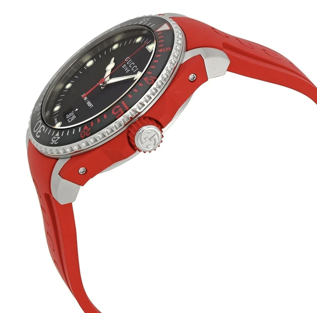 Gucci Dive Quartz Black Dial Red Rubber Strap Watch For Men - YA136309 Buy Now By Gucci