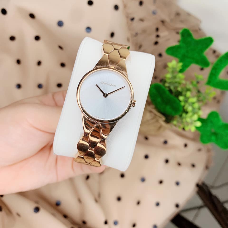 Calvin Klein Snake Silver Dial Rose Gold Steel Strap Watch For Women - K6E23646 Buy Now By Calvin Klein