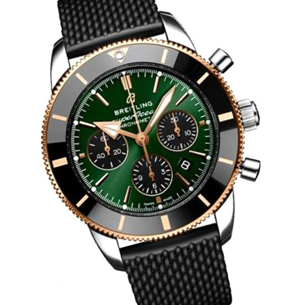 Breitling Superocean Heritage B01 Chronograph 44 Limited Edition Green Dial Black Mesh Bracelet Watch for Women - UB01622A1L1S1 Buy Now By Breitling
