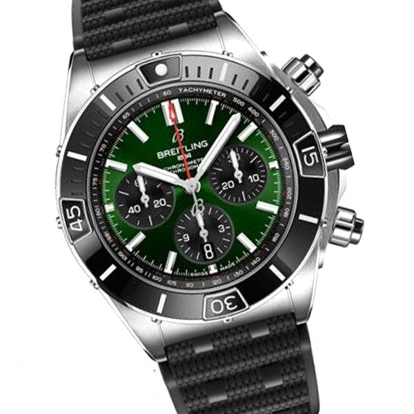 Breitling Super Chronomat B01 44 Green Dial Black Rubber Strap Watch for Men - AB0136251L1S1 Buy Now By Breitling