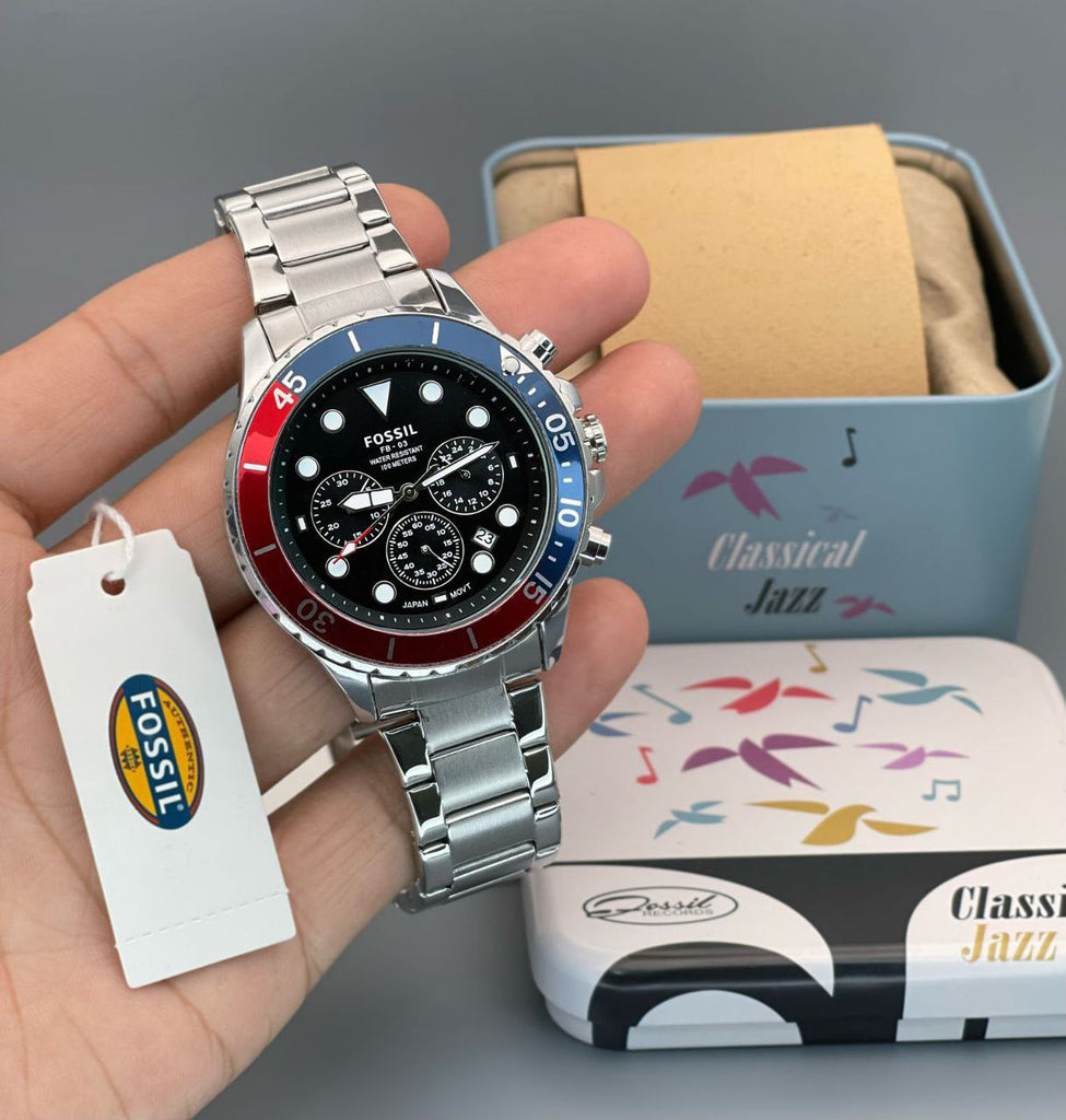 Fossil FB-03 Chronograph Black Dial Silver Steel Strap Watch for Men - FS5767 Buy Now By Fossil