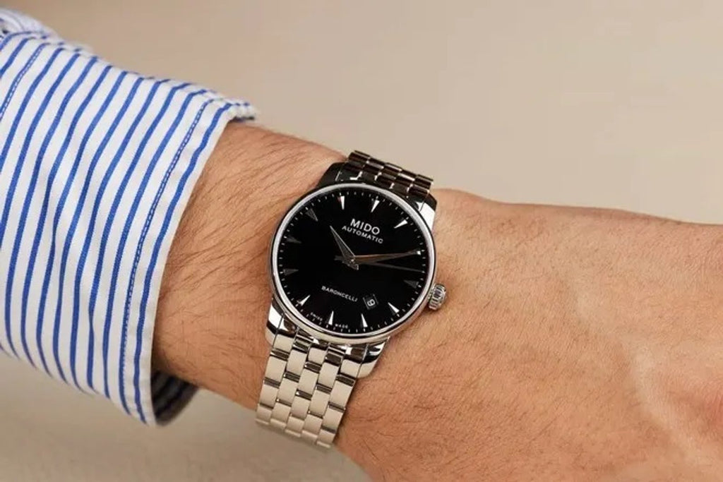 Mido Baroncelli Ii Automatic Black Dial Silver Steel Strap Watch For Men - M8600.4.18.1 Buy Now By Mido